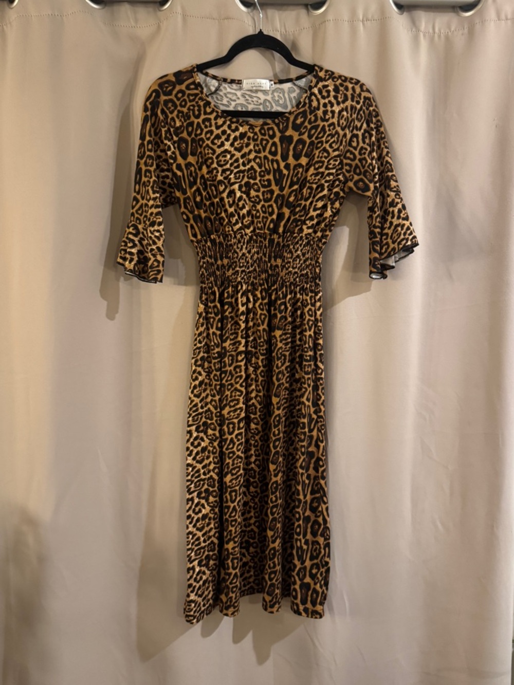 Sign Here Leopard Print Smocked Waist Midi Dress - Brown
